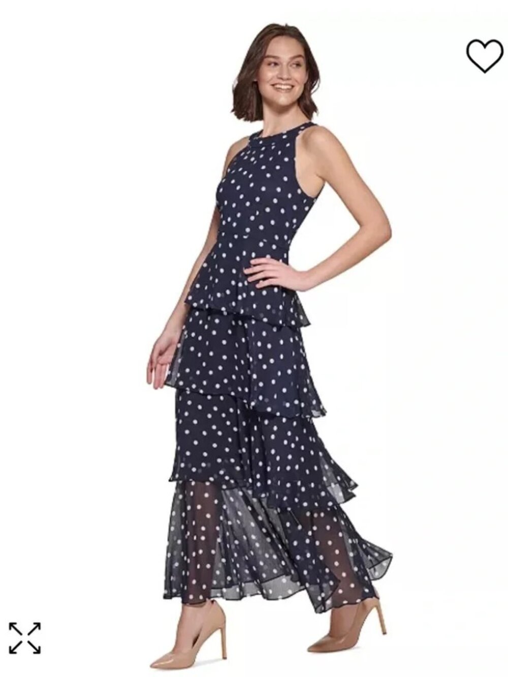Tommy Hilfiger Navy White Polka Dot Tiered Halter Maxi Dress Size 14